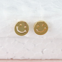 EC1707 Smiley Jewelry Earring Collection Gold plated Cubic zirconia CZ Diamond Pave Smile Face Smiley Huggie Studs Earrings