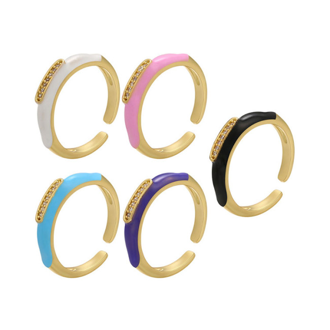 RM1243 Brass Metal CZ diamond micro pave enamel adjustable cuff Rings