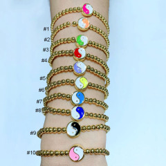 BM1054  Delicate Small Gold Plated Beads with Enamel Rainbow Yin Yang Zen Jewelry Elastic Bracelets for Women 2021