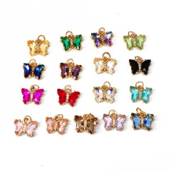 CZ8386 gold plated brass  rainbow clear colored CZ Zircon glass crystal Charms butterfly pendant