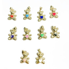 JS1549 Multicolor Cute 18k Gold Plated Enamel Heart Bear Charm Pendants