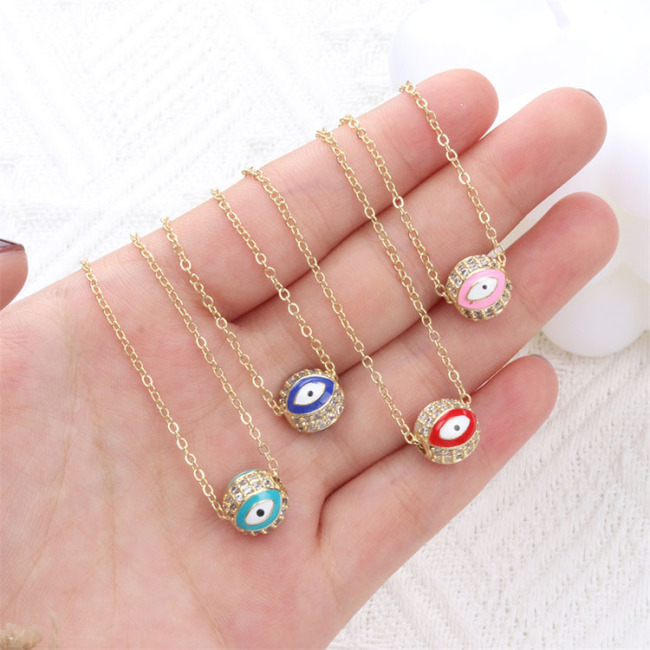 NZ1302 18K Gold Enamel Turkish Evil Eyes Ball Stainless Steel Chain Protection Necklace