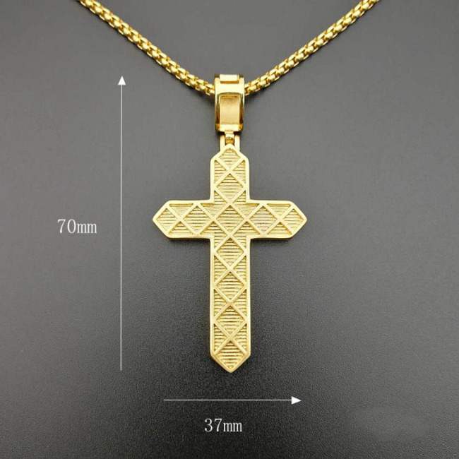 NS1148 fashion hiphop 18K gold plated stainless steel box chain necklace, charm stainless steel CZ cross pendant men necklace