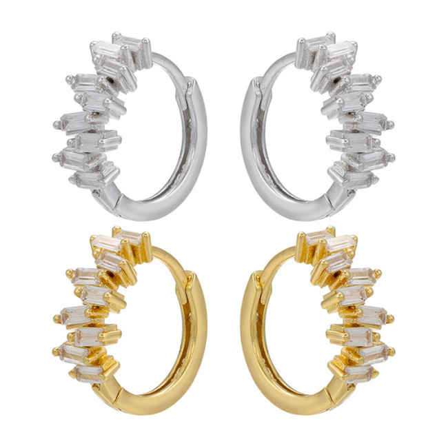 EC1791 2021Gold Plated Small Tiny Minimalist Baguette CZ Huggie Hoop Cartilage Earrings for Women