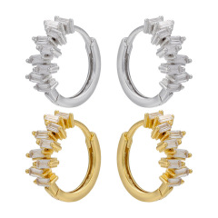 EC1791 2021Gold Plated Small Tiny Minimalist Baguette CZ Huggie Hoop Cartilage Earrings for Women