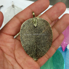 JF7090 Gold Plated Leaf Pendants, Electroplated Metal Leaf Pendant, Leaf Charm for Fall Jewelry