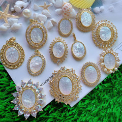 18K Gold Plated Mother of pearl White Shell St Benedict Saint Benedict medal, religious Protection San Benito Abad Pendant