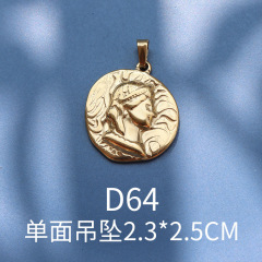 18K Gold Plated 316 Stainless Steel Titanium Steel Saint Virgin Mary  Christ Jesus Oval Coin Medal Charm Pendants