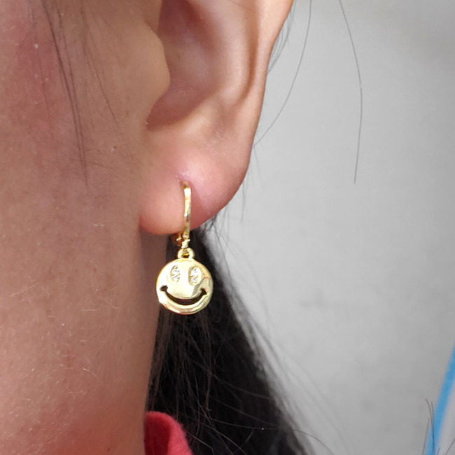 EC1707 Smiley Jewelry Earring Collection Gold plated Cubic zirconia CZ Diamond Pave Smile Face Smiley Huggie Studs Earrings