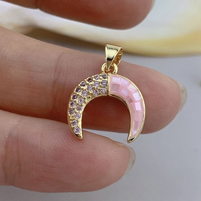 CZ8485 Dainty Pink Shell CZ Pave Crescent Star Heart Virgin Mary Lock Charm Pendants