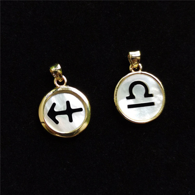 JF7344 18K Gold Plated Hollow Horoscope Zodiac Sign Round Coin Disc Charm Pendant for Necklace