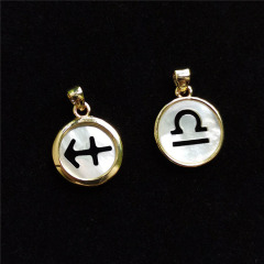 JF7344 18K Gold Plated Hollow Horoscope Zodiac Sign Round Coin Disc Charm Pendant for Necklace