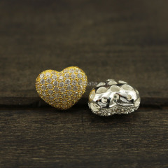 CZ6939 Gold silver CZ micro pave heart shape beads,cubic zirconia heart charm accessory jewelry for bracelet