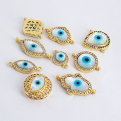 CZ8144 CZ Micro Pave Evil Eyes Charm Connectors , Hand Heart Shape Space Connector For Jewelry Findings