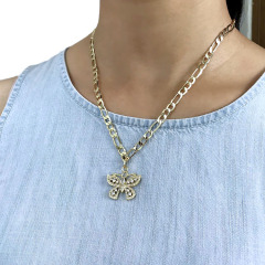 NZ1092 18k gold plated cuban link cubic zirconia diamond butterfly necklace for women