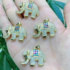 CZ8507 Wholesale gold plated cz micro pave elephant charm pendant ;Cubic zirconia elephant charm