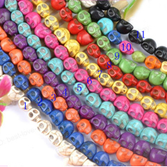 TB0051 Rainbow Multi Colored Gemstone Howlite Carved Turquoise Semi Precious Stone Skull Beads