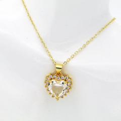 NZ1277 18k gold plated Diamond Zircon Cubic Zirconia Heart Pendant stainless steel chain women's necklace