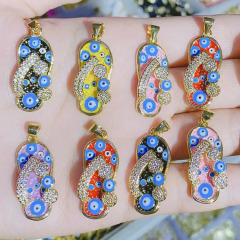 CZ8532 Fashion 18K Yellow Gold Plated Enamel Rainbow Evil Eyes CZ Flip Flop Slipper Charm Pendant
