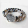 BRH1270 Dragon Veins Agate Grey Druzy Stretch Bracelet