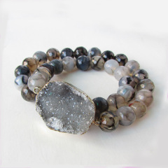 BRH1270 Dragon Veins Agate Grey Druzy Stretch Bracelet BRH1270 Dragon Veins Agate Grey Druzy Stretch Bracelet