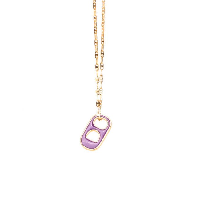 NM1222 Gold Enamel Soda Cap Pop Tab Charm, Pull Tab Gold Can Tab Pendant Chain Necklace