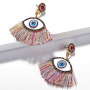 ET1055 Fashion Crystal Pave Evil Evileye Eye Charm Tassel Earrings for Women Girls