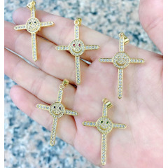 CZ Micro Diamond Pave Smiley Cross Charm Pendants,Cubic Zirconia Inlaid Bailed Copper Christian Cross Jewelry Supplies Pendant CZ Micro Diamond Pave Smiley Cross Charm Pendants,Cubic Zirconia Inlaid Bailed Copper Christian Cross Jewelry Supplies Pendant