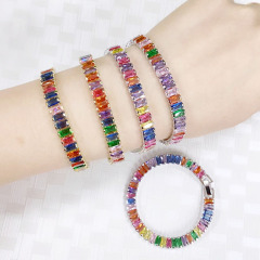BC1398 Fashion Rainbow Rectangle Cubic Zirconia Tennis bracelet,  Multicolor dainty CZ Zircon Baguette Buckle Bracelet