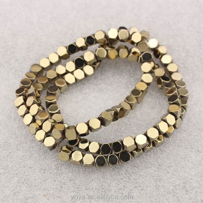 HB3115 Pyrite plated hematite faceted cube beads,4mm pyrite nugget beads