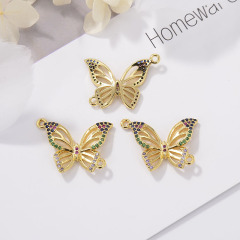 CZ8156 Beautiful And Colorful Zircon Micro Pave Butterfly Charm Connector For Bracelet Making