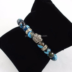 BRP1546 Custom made natural Jasper Agate Amazonite Howlite Stone Beaded Bracelet with Gold Hammered Disc Charm