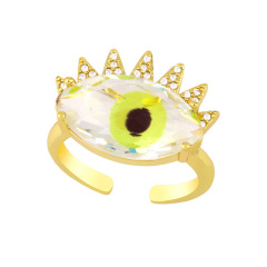 RM1225 Fashion Hot Selling 18K gold plated brass CZ diamond micro pave evil eyes big stone colorful Rings for Ladies