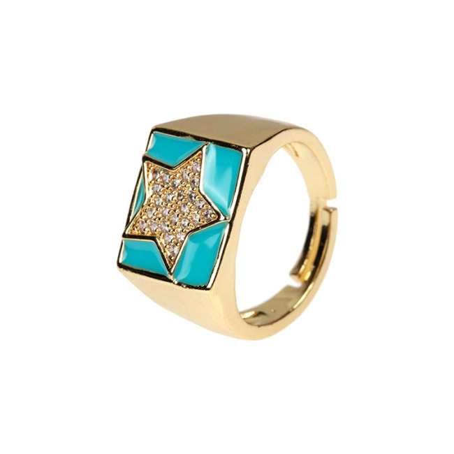 RM1206 Hot Selling Enamel 18k Gold Plated Star Square Adjustable Rings for Ladies