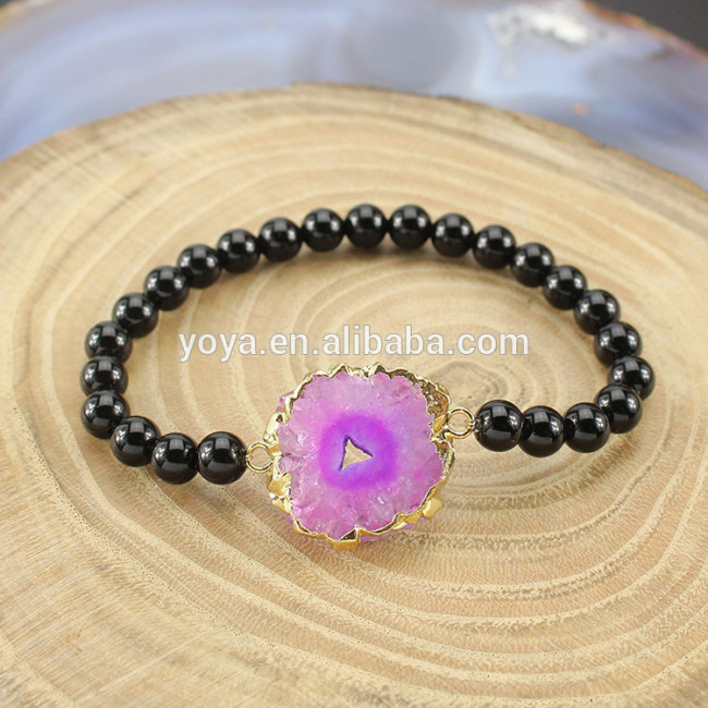 BRH1519 Wholesale 6mm stone beaded geode sunflower Solar Quartz charm bracelet,drusy bracelet