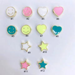 JS1538 18K Gold Plated Colorful Enamel Heart Star Smiley Brass Metal Round Disc Beads for Jewelry Making