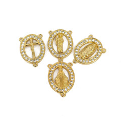 CZ8512 18k Gold CZ Pave Virgin Mary Centerpiece Medal Religious Jewelry Rosary Connector Making Kit Supplies