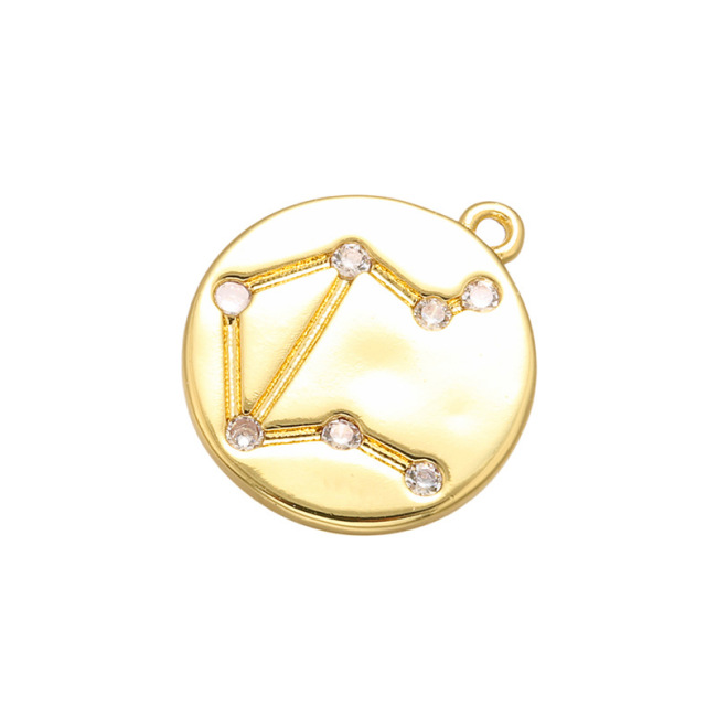 CZ8112 18k gold plated CZ Micro Pave astrology zodiac sign Charm Pendant,Diamond horoscope charm pendant findings for women