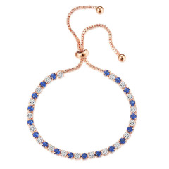BC1316 Fashion Chic 3mm Blue and Clear Diamond CZ Zircon Cubic Zirconia Chain Tennis Slide Bracelets for Girl Women Ladies