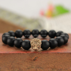 BRS1505R rose gold stainless steel lion head mens bracelet natural stone gemstone stretch bracelets