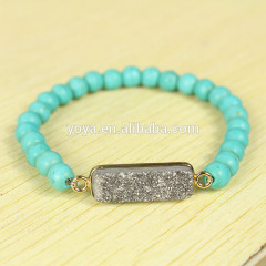 BRH1513 Fashion turquoise beaded silver druzy bar bracelet BRH1513 Fashion turquoise beaded silver druzy bar bracelet