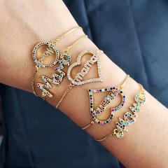 BC1309 Gold plated CZ Pave Mom Mother Mama Script Bracelets,Mothers Day Gift Jewelry