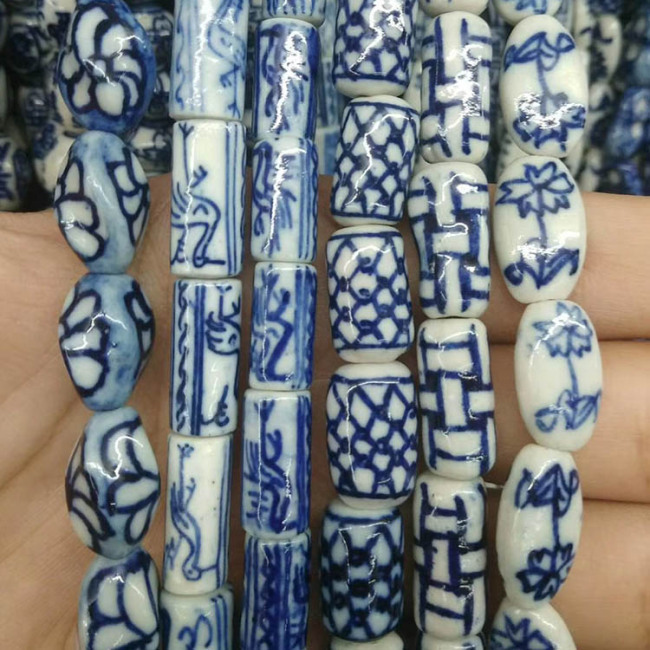 CC1806  Blue White Porcelain Tube Beads ,Hand Painted Ceramic Round Beads,Chinoiserie China Blue White Beads