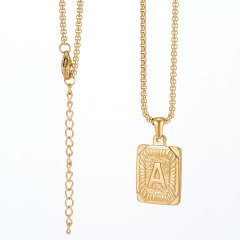 Gold Plated Stainless Steel 26 Alphabet Letter Charm Pendant Necklaces Initial rectangular Pendant Chain Necklace for Women
