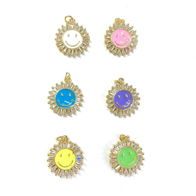 CZ8434 Jewelry Supplies Rainbow Colored Enamel Gold Crystal CZ Micro Pave Round Heart Square Smiley Charm Pendants