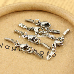 S851 Stainless steel lobster clasps and crimp ends set for leather cord, Stainless steel crimp ends with lobster clasps