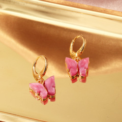 EM1119 Chic Fashion Mini Acrylic Butterfly Charm Huggies,POpular Butterfly Charm Huggie Earrings for Women Girls