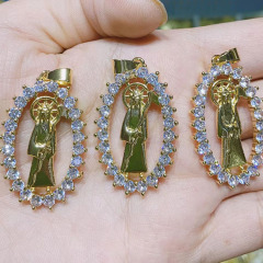 CZ8468 Hotsale Charm 18k Gold Plated Rainbow CZ Micro Paved Blessed Mother Mary Saint Halo Religious Pendants