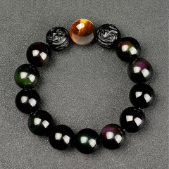 Pixiu Feng Shui Black Obsidian Wealth Bracelet Natural Tiger Eye Beads Lucky Feng Shui Bracelet