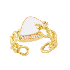 RM1336  Fashion 18k Gold Plated Diamond Cubic Zirconia CZ Micro Pave Rainbow Enamel Santa Hat Rings,Christmas Jewelry